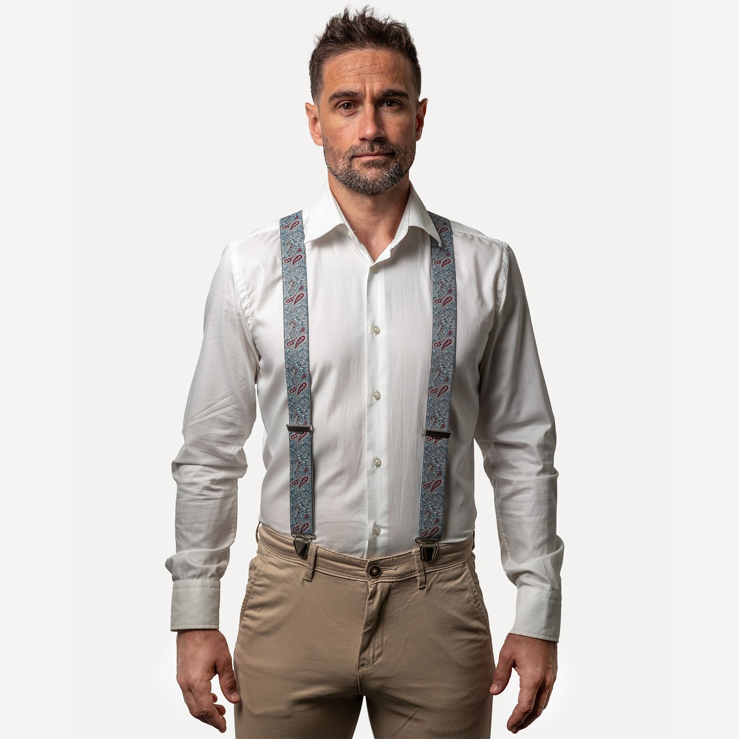 homme face chemise blanc Bretelle fantaisie gris végétal
