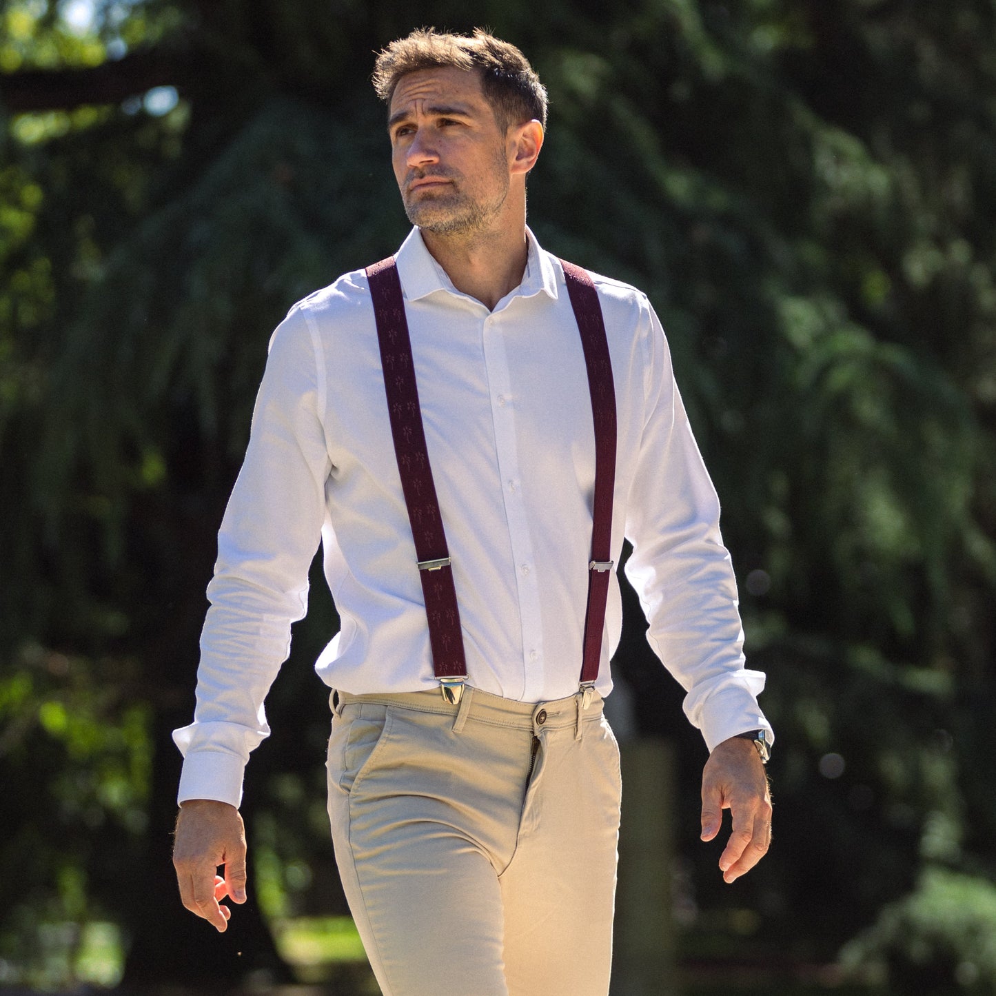 homme parc chemise blanc Bretelle fantaisie bordeaux Palmier Matteo