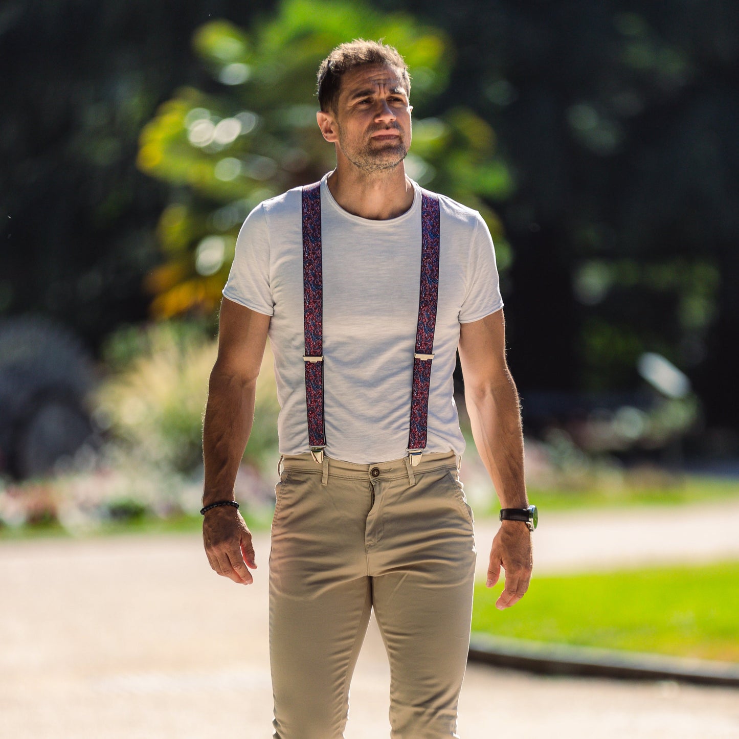homme parc tee shirt blanc Bretelle fantaisie paisley bordeaux Elias